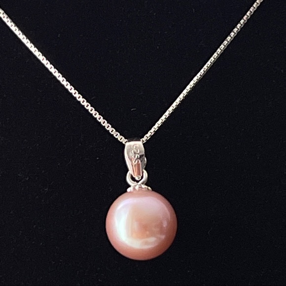 Real Round 3A Purple Freshwater Pearl Pendant 925 Sterling Silver Necklace - Picture 6 of 14